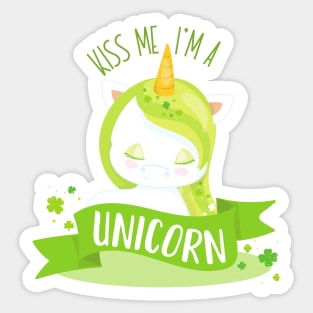 Saint Patrick's Day, Clovers, Kiss Me I'm Unicorn Sticker